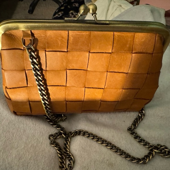 margot Handbags - Margot Woven Leather Clutch with Chain Strap